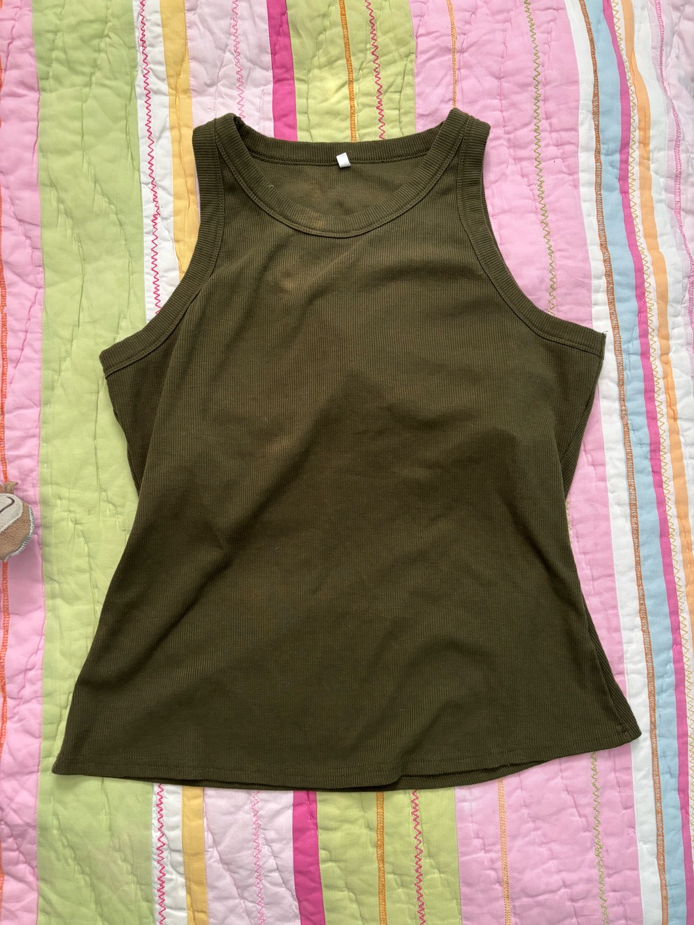 Olive Green Ribbed Tank Top